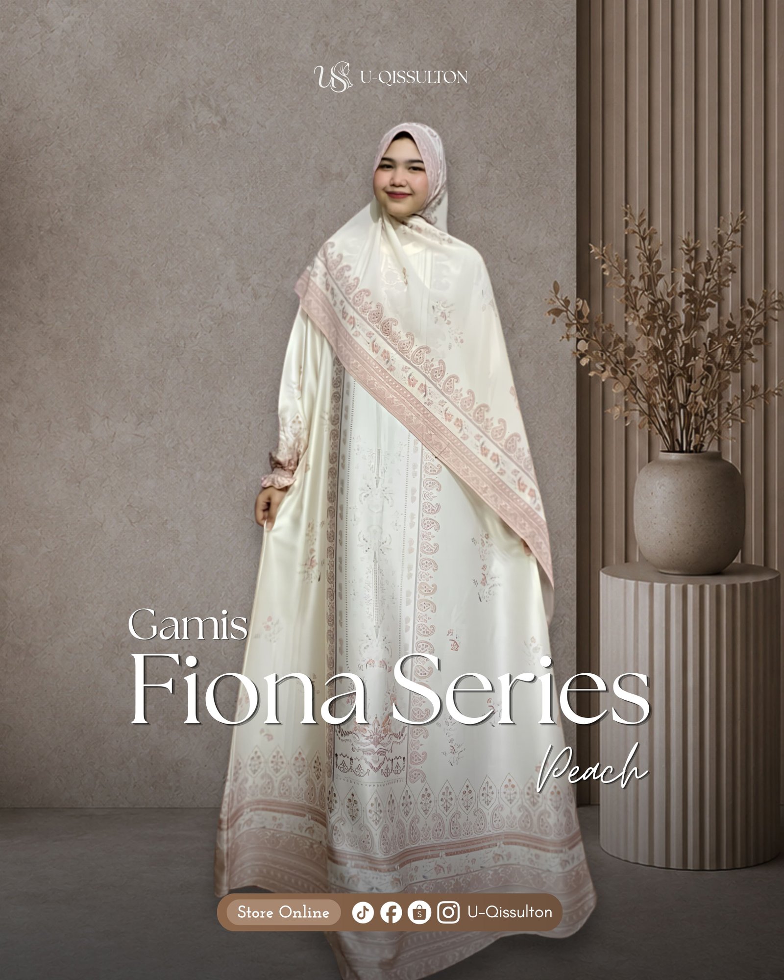 Gamis Fiona Series Peach Satu Set Pashmina